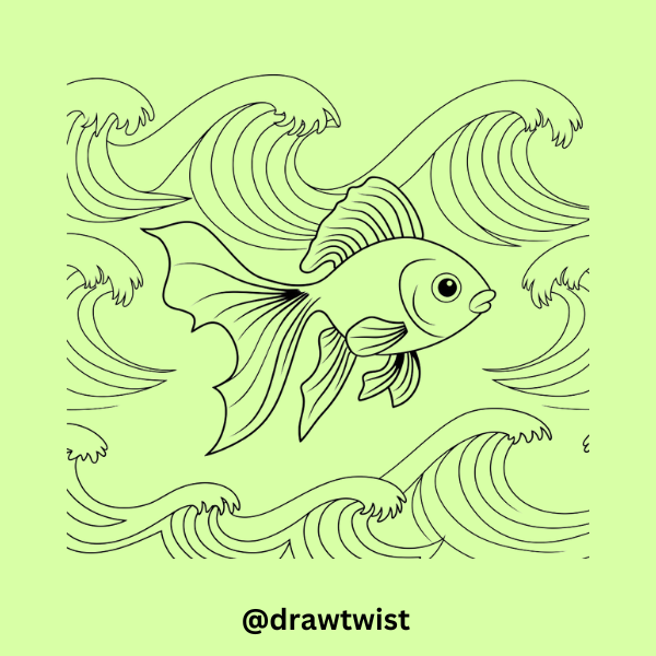 Goldfish with a Wave Background