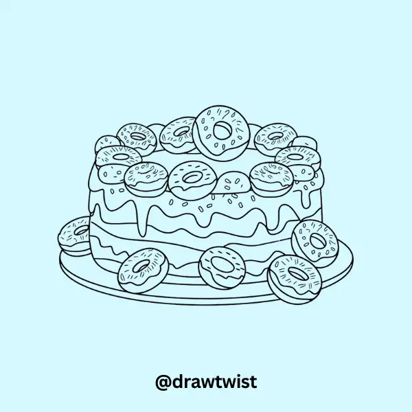 A Cake With Tiny Doughnuts Hanging Around