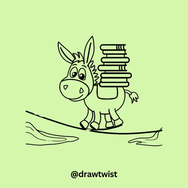 Donkey Balancing a Stack of Books