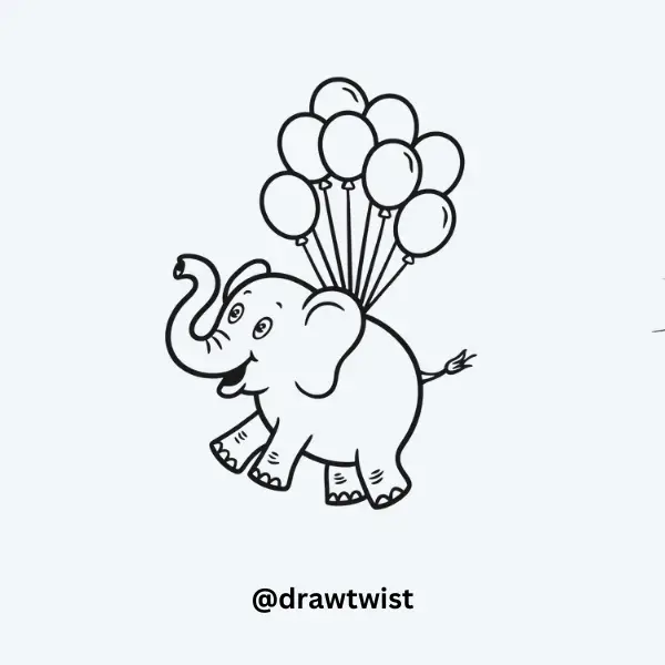 Elephant Floating With Balloons