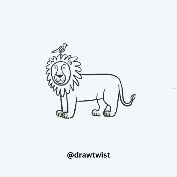 Lion with a Tiny Bird