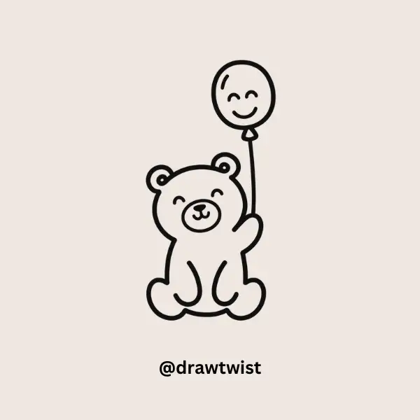 Bear Holding a Balloon doodle drawing