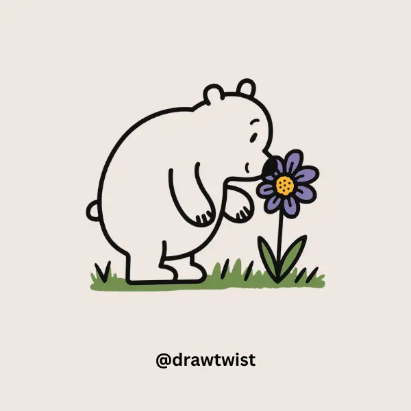 Bear Sniffing a Flower doodle