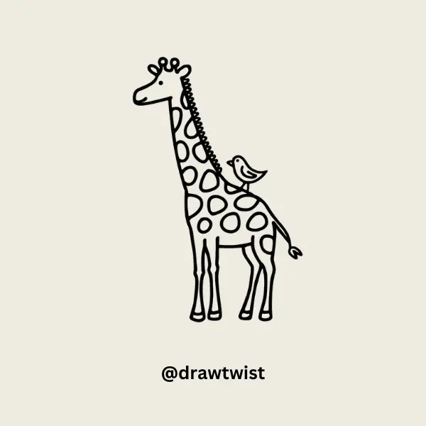 Giraffe and a Tiny Bird Friend doodle