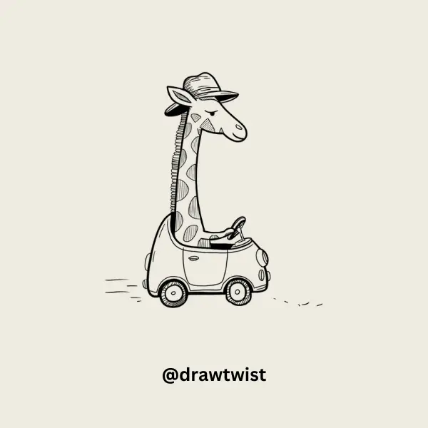 Giraffe in a Tiny Car doodle