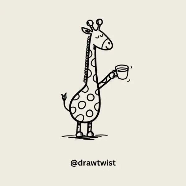 Giraffe with a Tiny Cup of Tea doodle