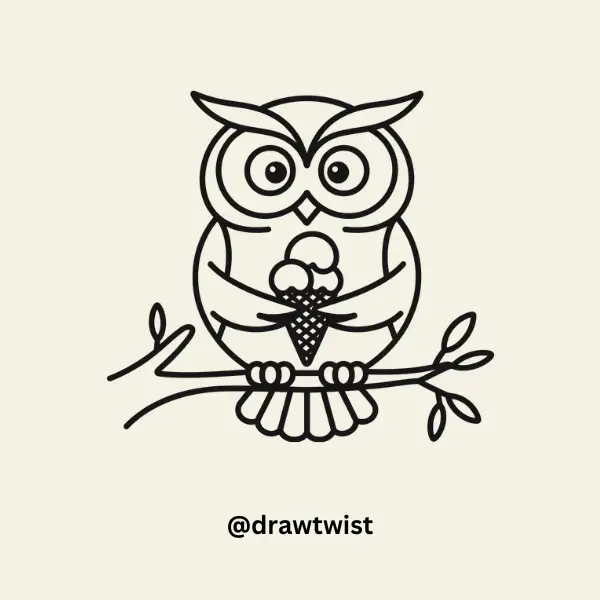 Owl Holding a Tiny Ice Cream drawing