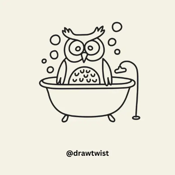 Owl Taking a Bath drawing