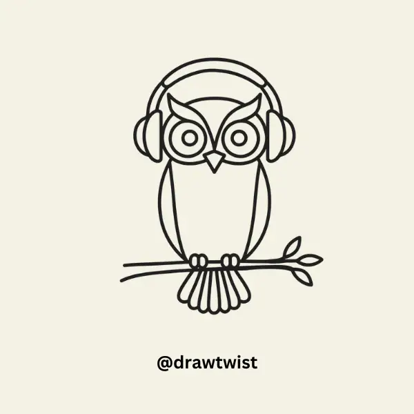 Owl Wearing Headphones drawing