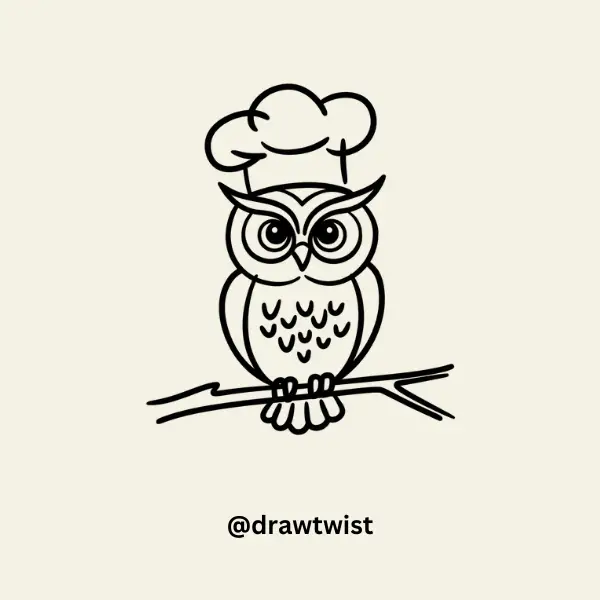 Owl Wearing a Chef Hat doodle drawing