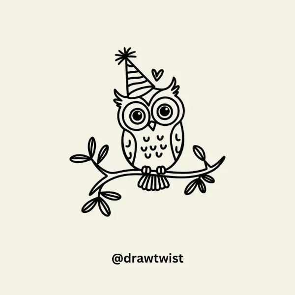 Owl With a Party Hat doodle