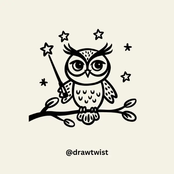 Owl With a Wand drawing