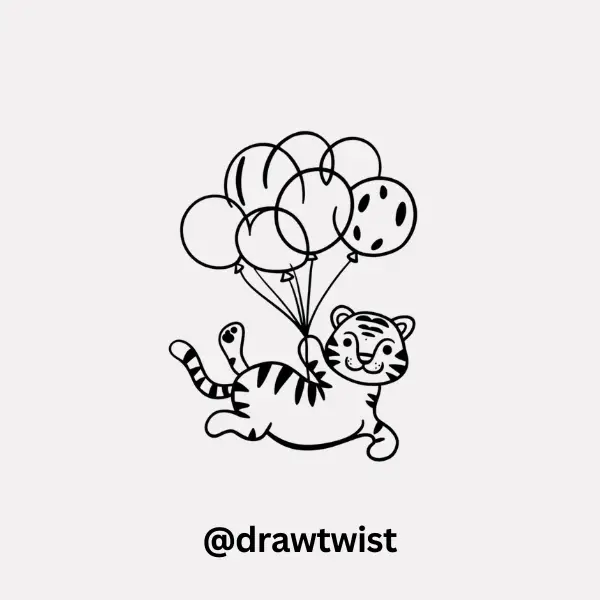 Tiger Floating With Balloons