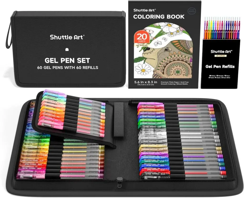 Shuttle Art Gel Pens 120 Pack – 60 Colored Gel Pens with 60 Refills
