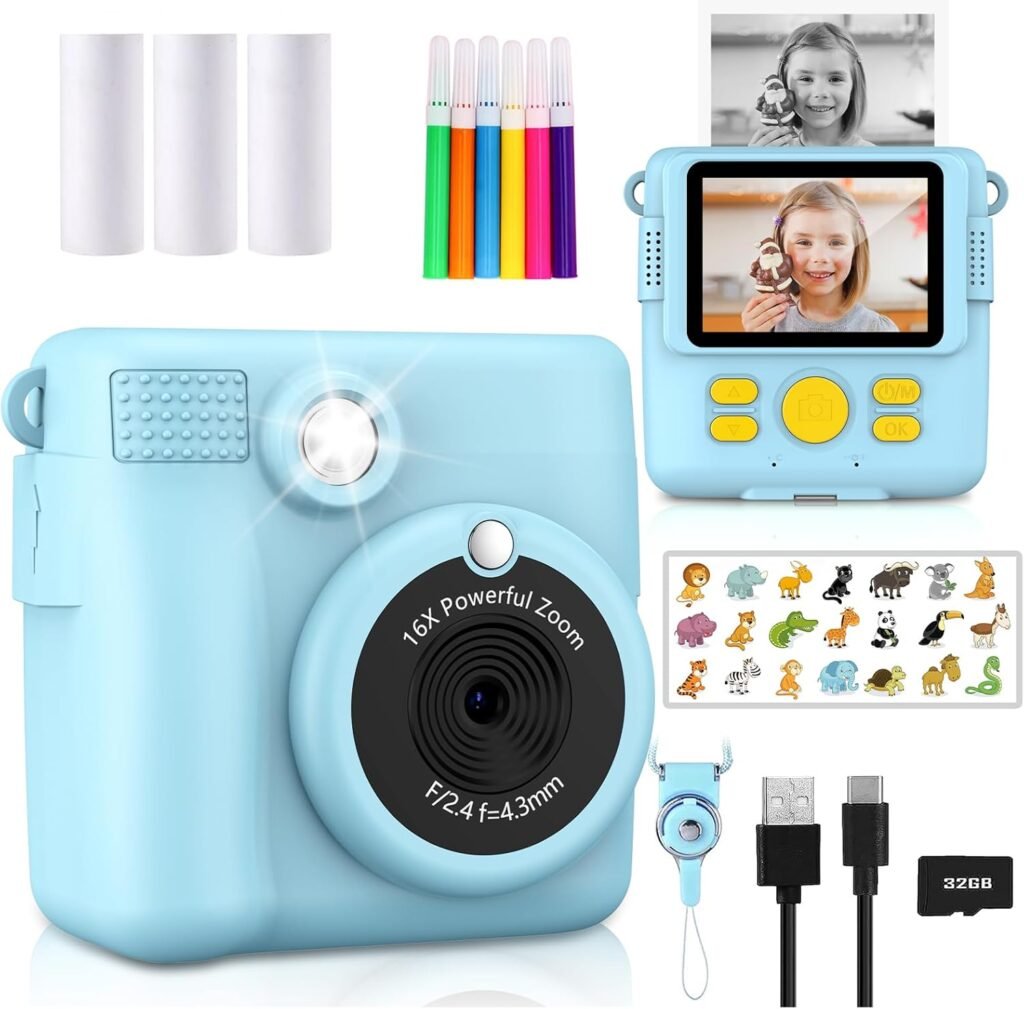 RADEKLY Instant Camera with 32GB Card – Blue