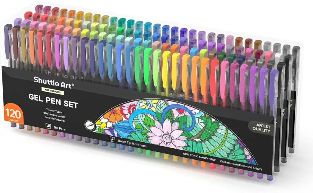 Shuttle Art Gel Pens, 120 Colours Gel Colouring Pens Set for Adults & Kids