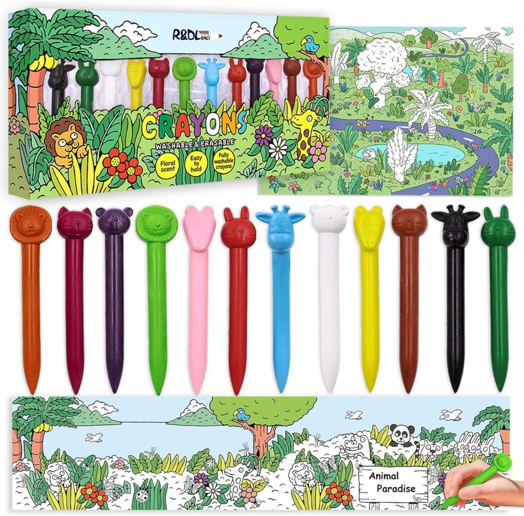 R&DLanci Cute Animal Shaped Crayons for Kids (11-Piece)