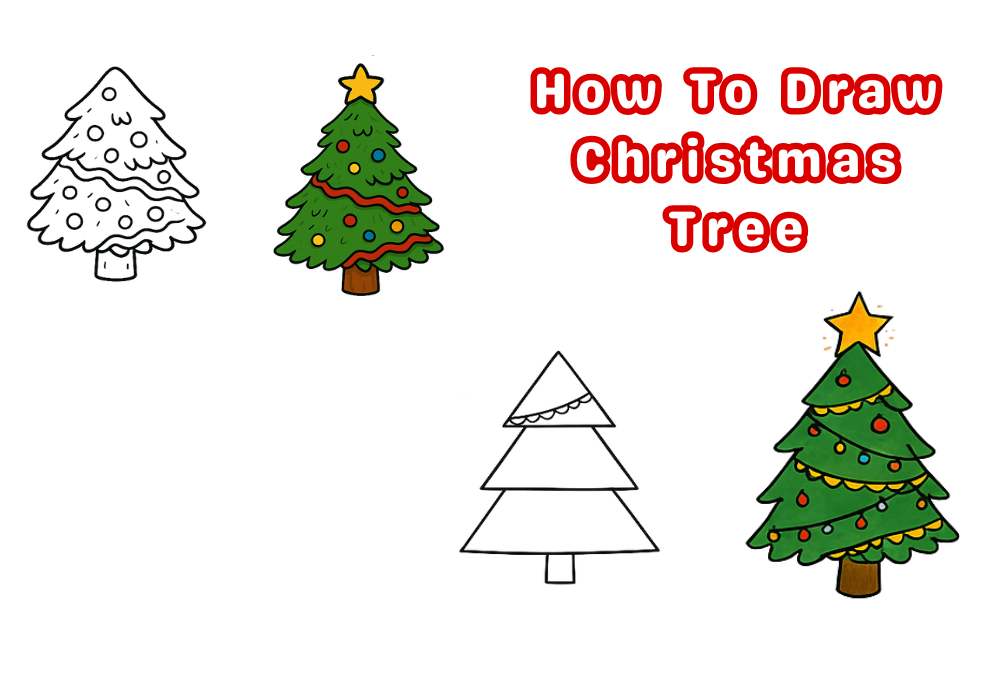 how to draw Christmas tree (8 Easy Step Guide For Beginners)