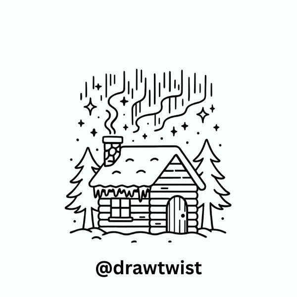 Aurora Night Sky Cabin Scene