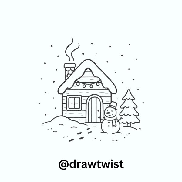 Cabin with a Snowman in the Yard