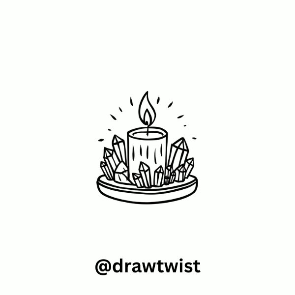 Candle Surrounded by Crystals