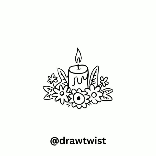 Candle Surrounded by Flowers