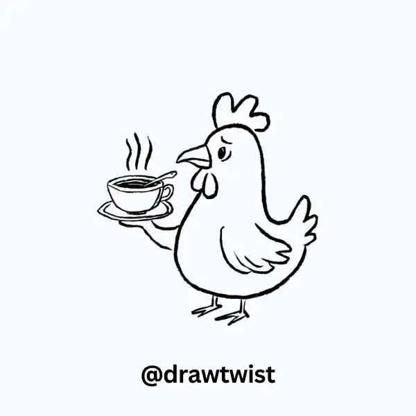 Chicken Holding a Tiny Cup of Tea