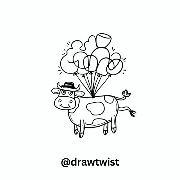 Cow Floating with Balloons