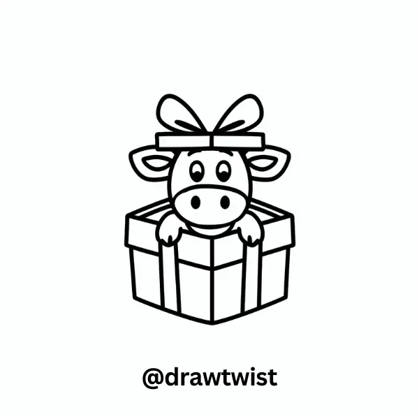 Cow Peeking Out of a Gift Box