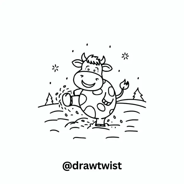 Cow Playing in Snow