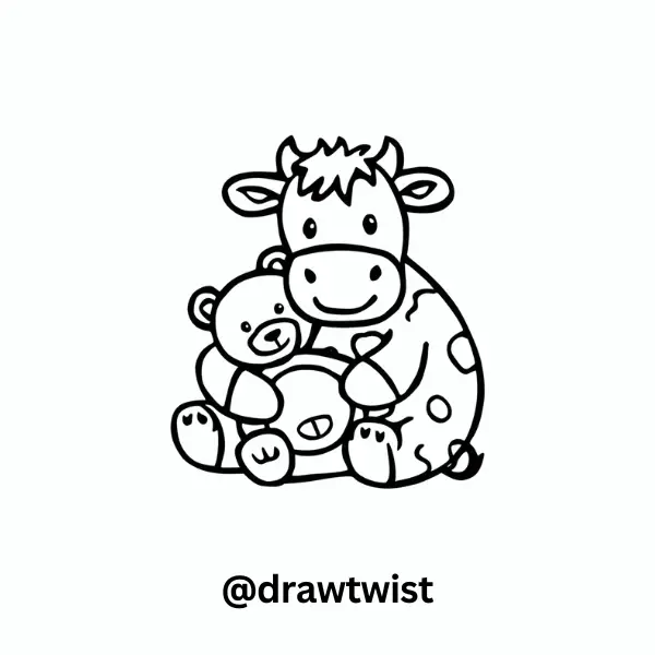 Cow Snuggling a Teddy Bear
