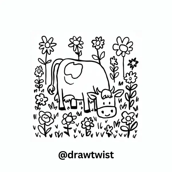 Cow in a Flower Field