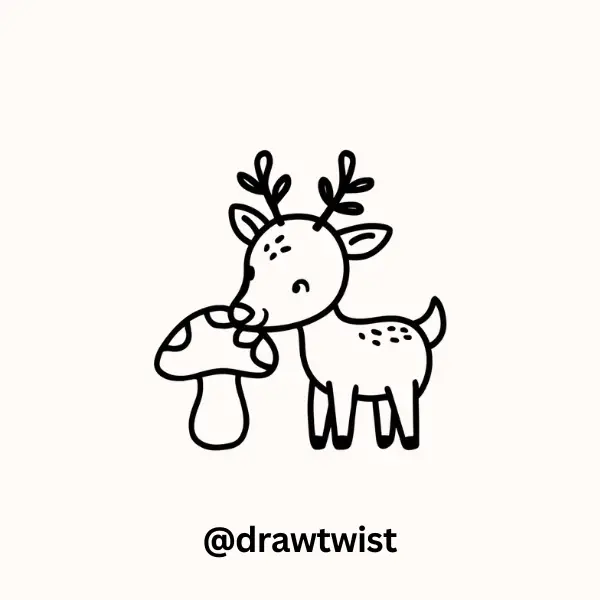 Deer Sniffing a Mushroom