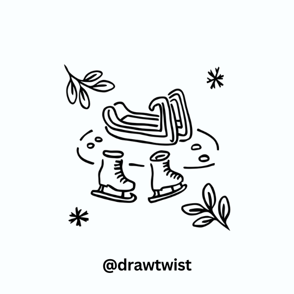 Ice Skates & Sled in a Winter Still-Life