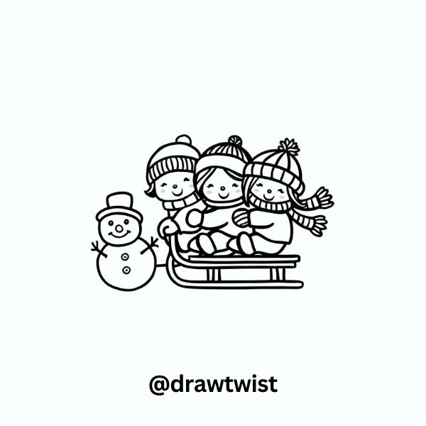 Kids Riding a Sled (Cute Characters)