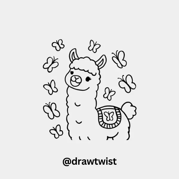 Llama Surrounded by Butterflies