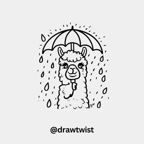 Llama in the Rain with Umbrella