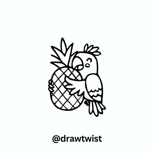 Parrot Hugging a Pineapple