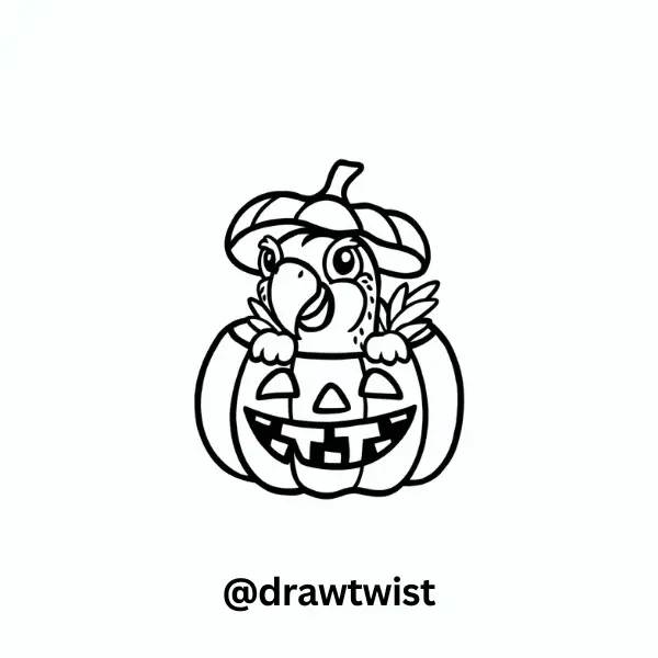 Parrot Peeking Out of a Pumpkin