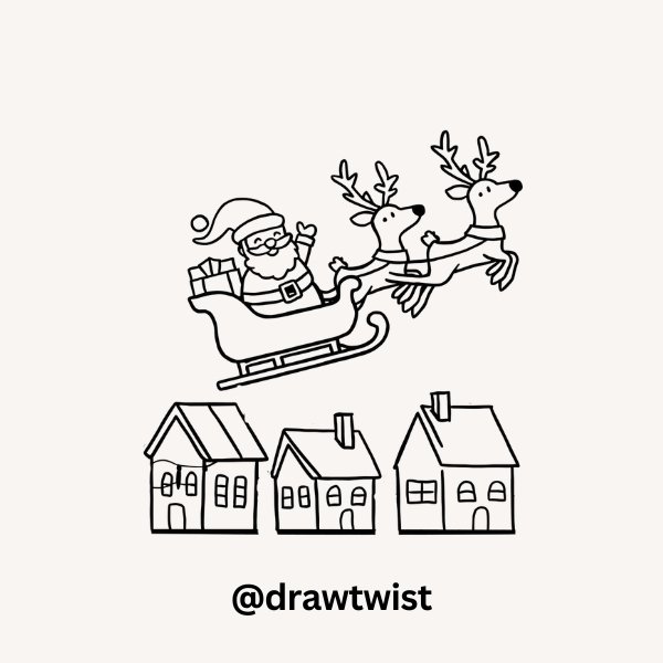 Santa Flying Over Houses