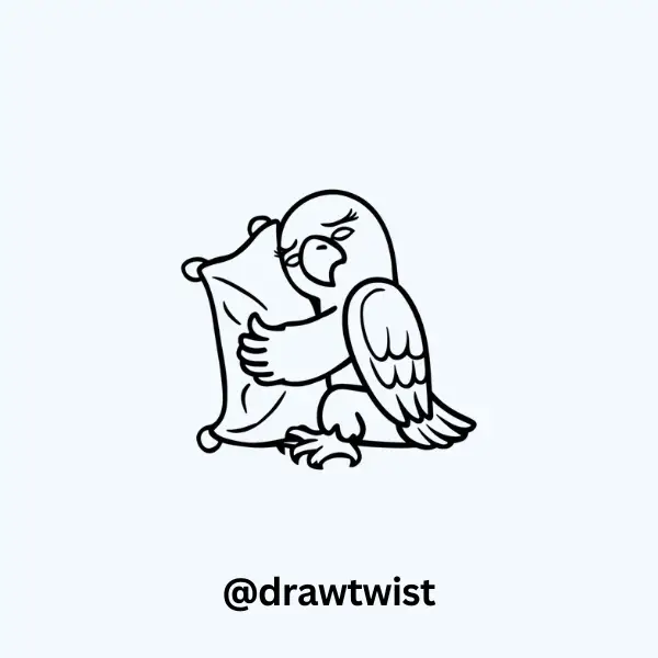 Sleepy Eagle Hugging a Pillow