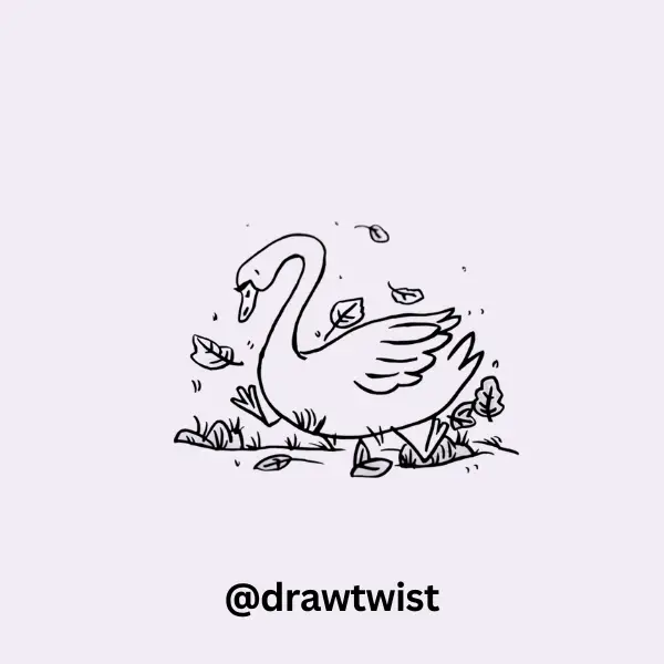 Swan Playing in Leaves