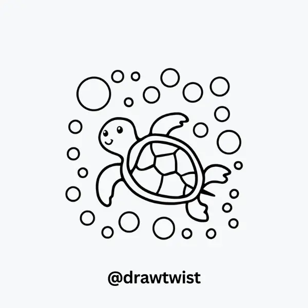 Turtle Swimming with Bubbles