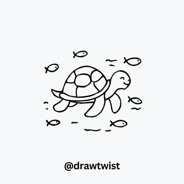 Turtle Swimming with Tiny Fish