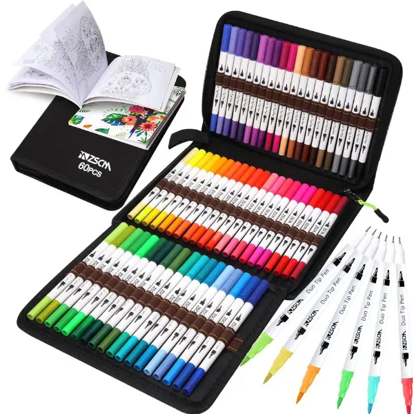 ZSCM 60‑Color Dual Tip Brush Markers – A Colorful Set