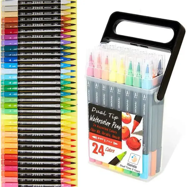 Kekelele Dual Tip Washable Markers – 24 Colors with Stand & Portable Box