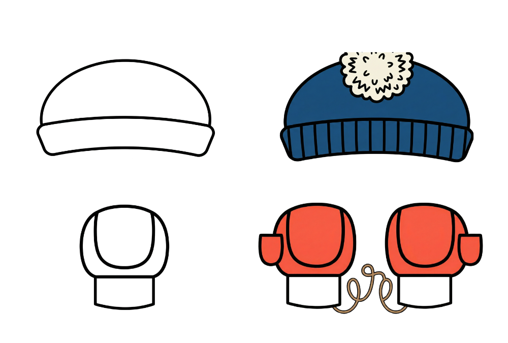 How to Draw Winter Hat and Mittens