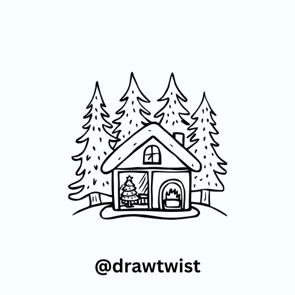 Winter Cabin Surrounded by Pine Trees